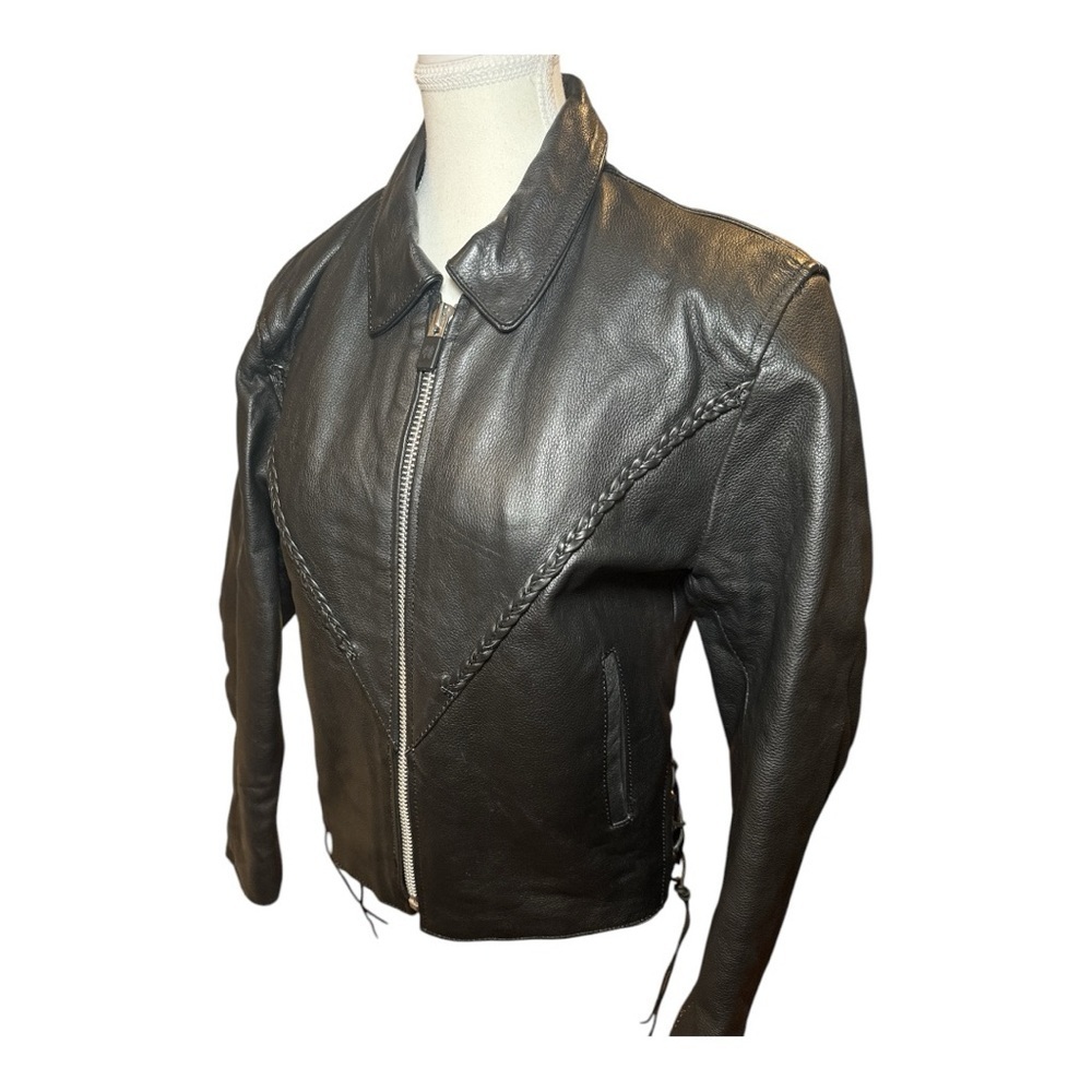 Vintage Black Oversized Xena Interstate Leather Moto Biker Jacket S - Picture 4 of 16